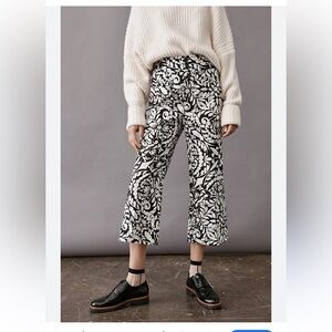 ANTHROPOLOGIE MAEVE Olive Print Cropped Flare Pants